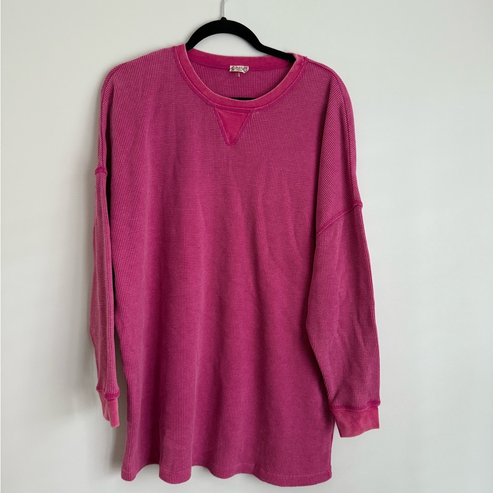 Intimately Free People Pink Waffle Knit Longsleeve Top